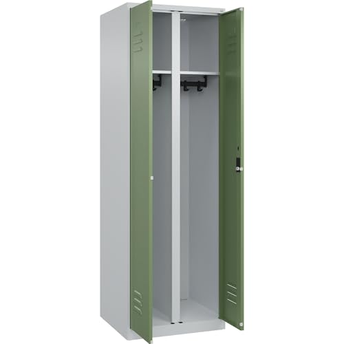 C + P Möbelsysteme C+P | Schwarz-Weiß-Spind Classic Plus | 1 Abteil | lichtgrau/resedagrün | HxB 1850 x 600 mm | mit Bodengleitern | Zylinderschloss von C + P Möbelsysteme