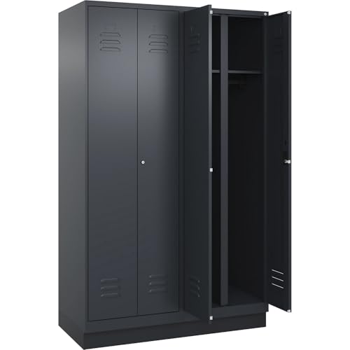 C + P Möbelsysteme C+P | Schwarz-Weiß-Spind Classic Plus | 2 Abteile | grau | HxB 1950 x 1200 mm | mit Bodensockel | Zylinderschloss von C + P Möbelsysteme