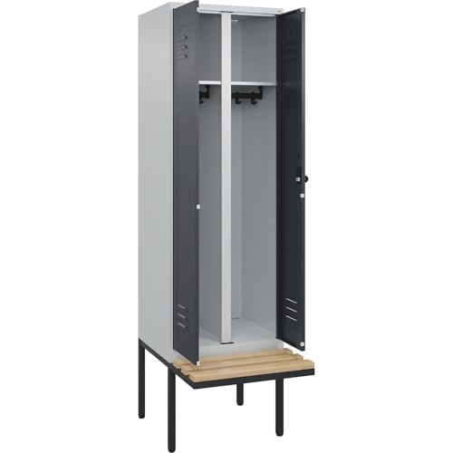 C + P Möbelsysteme C+P | Schwarz-Weiß-Spind Classic Plus Sitzbank | 1 Abteil | lichtgrau/grau | B 600 mm | Sicherheits-Drehriegel | auskragend | Buche-Hartholz von C + P Möbelsysteme