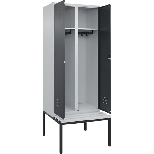 C + P Möbelsysteme C+P | Schwarz-Weiß-Spind Classic Plus Sitzbank | 1 Abteil | lichtgrau/grau | B 800 mm | Zylinderschloss | untergebaut | Kunststoff von C + P Möbelsysteme