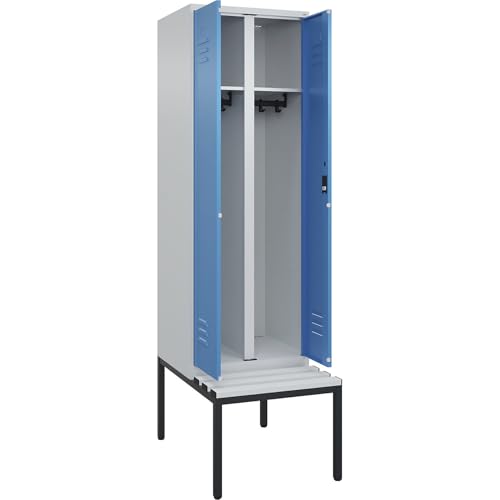 C + P Möbelsysteme C+P | Schwarz-Weiß-Spind Classic Plus Sitzbank | 1 Abteil | lichtgrau/lichtblau | B 600 mm | Zylinderschloss | untergebaut | Kunststoff von C + P Möbelsysteme