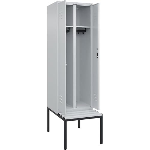 C + P Möbelsysteme C+P | Schwarz-Weiß-Spind Classic Plus Sitzbank | 1 Abteil | lichtgrau | B 600 mm | Zylinderschloss | untergebaut | Kunststoff von C + P Möbelsysteme