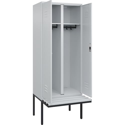 C + P Möbelsysteme C+P | Schwarz-Weiß-Spind Classic Plus Sitzbank | 1 Abteil | lichtgrau | B 800 mm | Zylinderschloss | auskragend | Kunststoff von C + P Möbelsysteme