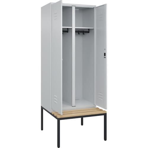 C + P Möbelsysteme C+P | Schwarz-Weiß-Spind Classic Plus Sitzbank | 1 Abteil | lichtgrau | B 800 mm | Zylinderschloss | untergebaut | Buche-Hartholz von C + P Möbelsysteme