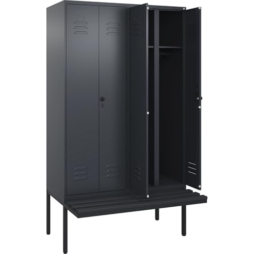 C + P Möbelsysteme C+P | Schwarz-Weiß-Spind Classic Plus Sitzbank | 2 Abteile | grau | B 1200 mm | Sicherheits-Drehriegel | auskragend | Kunststoff von C + P Möbelsysteme