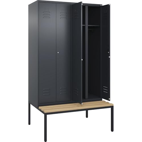C + P Möbelsysteme C+P | Schwarz-Weiß-Spind Classic Plus Sitzbank | 2 Abteile | grau | B 1200 mm | Zylinderschloss | untergebaut | Buche-Hartholz von C + P Möbelsysteme