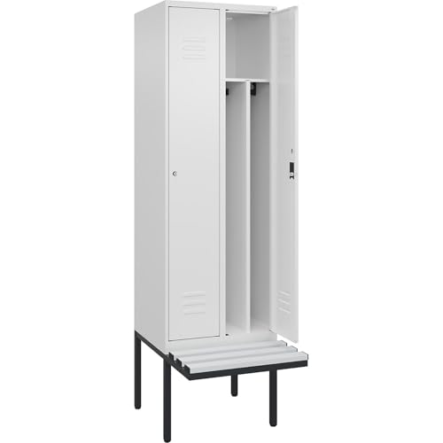 C + P Möbelsysteme C+P | Schwarz-Weiß-Spind Classic Plus Sitzbank | schmal | 2 Abteile | Trennwand verkürzt | verkehrsweiß | B 600 mm | Zylinderschloss | auskragend | Kunststoff von C + P Möbelsysteme