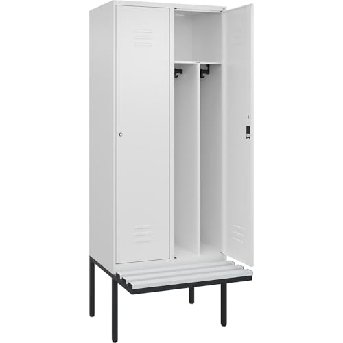C + P Möbelsysteme C+P | Schwarz-Weiß-Spind Classic Plus Sitzbank | schmal | 2 Abteile | Trennwand verkürzt | verkehrsweiß | B 800 mm | Zylinderschloss | auskragend | Kunststoff von C + P Möbelsysteme