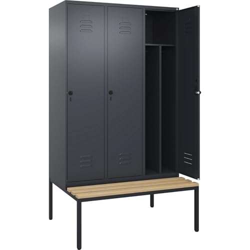 C + P Möbelsysteme C+P | Schwarz-Weiß-Spind Classic Plus Sitzbank | schmal | 3 Abteile | Trennwand verkürzt | grau | B 1200 mm | Sicherheits-Drehriegel | untergebaut | Buche-Hartholz C + P Möbelsysteme C+P | Schwarz-Weiß-Spind Classic Plus Sitzbank | schmal | 3 Abteile | Trennwand verkürzt | grau | B 1200 mm | Sicherheits-Drehriegel | untergebaut | Buche-Hartholz von C + P Möbelsysteme
