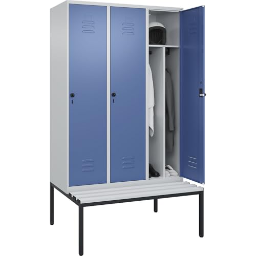 C + P Möbelsysteme C+P | Schwarz-Weiß-Spind Classic Plus Sitzbank | schmal | 3 Abteile | Trennwand verkürzt | lichtgrau/fernblau | B 1200 mm | Sicherheits-Drehriegel | untergebaut | Kunststoff C + P Möbelsysteme C+P | Schwarz-Weiß-Spind Classic Plus Sitzbank | schmal | 3 Abteile | Trennwand verkürzt | lichtgrau/fernblau | B 1200 mm | Sicherheits-Drehriegel | untergebaut | Kunststoff von C + P Möbelsysteme