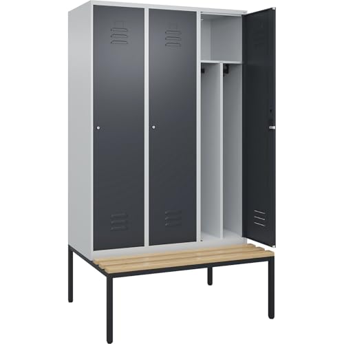 C + P Möbelsysteme C+P | Schwarz-Weiß-Spind Classic Plus Sitzbank | schmal | 3 Abteile | Trennwand verkürzt | lichtgrau/grau | B 1200 mm | Zylinderschloss | untergebaut | Buche-Hartholz C + P Möbelsysteme C+P | Schwarz-Weiß-Spind Classic Plus Sitzbank | schmal | 3 Abteile | Trennwand verkürzt | lichtgrau/grau | B 1200 mm | Zylinderschloss | untergebaut | Buche-Hartholz von C + P Möbelsysteme