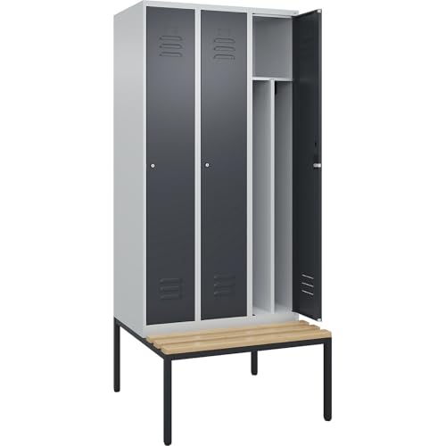 C + P Möbelsysteme C+P | Schwarz-Weiß-Spind Classic Plus Sitzbank | schmal | 3 Abteile | Trennwand verkürzt | lichtgrau/grau | B 900 mm | Zylinderschloss | untergebaut | Buche-Hartholz C + P Möbelsysteme C+P | Schwarz-Weiß-Spind Classic Plus Sitzbank | schmal | 3 Abteile | Trennwand verkürzt | lichtgrau/grau | B 900 mm | Zylinderschloss | untergebaut | Buche-Hartholz von C + P Möbelsysteme