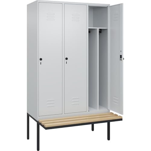 C + P Möbelsysteme C+P | Schwarz-Weiß-Spind Classic Plus Sitzbank | schmal | 3 Abteile | Trennwand verkürzt | lichtgrau | B 1200 mm | Sicherheits-Drehriegel | auskragend | Buche-Hartholz C + P Möbelsysteme C+P | Schwarz-Weiß-Spind Classic Plus Sitzbank | schmal | 3 Abteile | Trennwand verkürzt | lichtgrau | B 1200 mm | Sicherheits-Drehriegel | auskragend | Buche-Hartholz von C + P Möbelsysteme