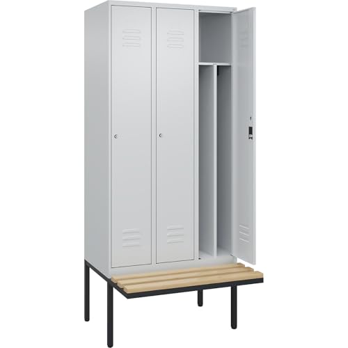 C + P Möbelsysteme C+P | Schwarz-Weiß-Spind Classic Plus Sitzbank | schmal | 3 Abteile | Trennwand verkürzt | lichtgrau | B 900 mm | Zylinderschloss | auskragend | Buche-Hartholz C + P Möbelsysteme C+P | Schwarz-Weiß-Spind Classic Plus Sitzbank | schmal | 3 Abteile | Trennwand verkürzt | lichtgrau | B 900 mm | Zylinderschloss | auskragend | Buche-Hartholz von C + P Möbelsysteme