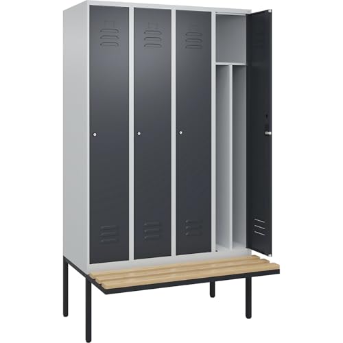 C + P Möbelsysteme C+P | Schwarz-Weiß-Spind Classic Plus Sitzbank | schmal | 4 Abteile | Trennwand verkürzt | lichtgrau/grau | B 1200 mm | Zylinderschloss | auskragend | Buche-Hartholz C + P Möbelsysteme C+P | Schwarz-Weiß-Spind Classic Plus Sitzbank | schmal | 4 Abteile | Trennwand verkürzt | lichtgrau/grau | B 1200 mm | Zylinderschloss | auskragend | Buche-Hartholz von C + P Möbelsysteme