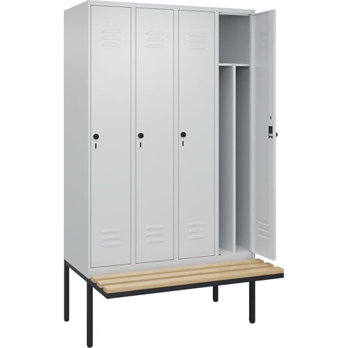 C + P Möbelsysteme C+P | Schwarz-Weiß-Spind Classic Plus Sitzbank | schmal | 4 Abteile | Trennwand verkürzt | lichtgrau | B 1200 mm | Sicherheits-Drehriegel | auskragend | Buche-Hartholz C + P Möbelsysteme C+P | Schwarz-Weiß-Spind Classic Plus Sitzbank | schmal | 4 Abteile | Trennwand verkürzt | lichtgrau | B 1200 mm | Sicherheits-Drehriegel | auskragend | Buche-Hartholz von C + P Möbelsysteme