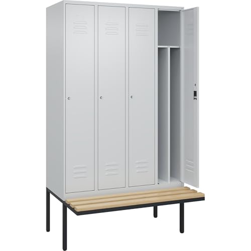 C + P Möbelsysteme C+P | Schwarz-Weiß-Spind Classic Plus Sitzbank | schmal | 4 Abteile | Trennwand verkürzt | lichtgrau | B 1200 mm | Zylinderschloss | auskragend | Buche-Hartholz C + P Möbelsysteme C+P | Schwarz-Weiß-Spind Classic Plus Sitzbank | schmal | 4 Abteile | Trennwand verkürzt | lichtgrau | B 1200 mm | Zylinderschloss | auskragend | Buche-Hartholz von C + P Möbelsysteme