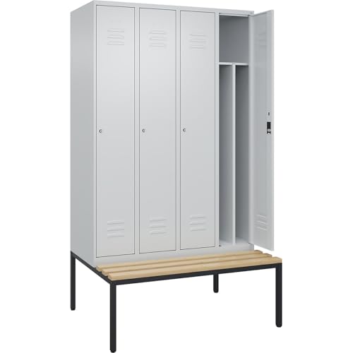C + P Möbelsysteme C+P | Schwarz-Weiß-Spind Classic Plus Sitzbank | schmal | 4 Abteile | Trennwand verkürzt | lichtgrau | B 1200 mm | Zylinderschloss | untergebaut | Buche-Hartholz C + P Möbelsysteme C+P | Schwarz-Weiß-Spind Classic Plus Sitzbank | schmal | 4 Abteile | Trennwand verkürzt | lichtgrau | B 1200 mm | Zylinderschloss | untergebaut | Buche-Hartholz von C + P Möbelsysteme