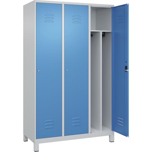 C + P Möbelsysteme C+P | Schwarz-Weiß-Spind Classic Plus | schmal | 3 Abteile | Trennwand verkürzt | lichtgrau/lichtblau | B 1200 mm | mit Füßen | Zylinderschloss | Trennwand mittig C + P Möbelsysteme C+P | Schwarz-Weiß-Spind Classic Plus | schmal | 3 Abteile | Trennwand verkürzt | lichtgrau/lichtblau | B 1200 mm | mit Füßen | Zylinderschloss | Trennwand mittig von C + P Möbelsysteme