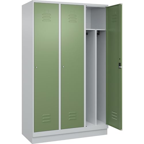 C + P Möbelsysteme C+P | Schwarz-Weiß-Spind Classic Plus | schmal | 3 Abteile | Trennwand verkürzt | lichtgrau/resedagrün | B 1200 mm | mit Bodensockel | Zylinderschloss | Trennwand mittig C + P Möbelsysteme C+P | Schwarz-Weiß-Spind Classic Plus | schmal | 3 Abteile | Trennwand verkürzt | lichtgrau/resedagrün | B 1200 mm | mit Bodensockel | Zylinderschloss | Trennwand mittig von C + P Möbelsysteme