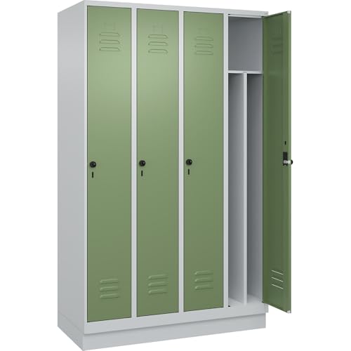 C + P Möbelsysteme C+P | Schwarz-Weiß-Spind Classic Plus | schmal | 4 Abteile | Trennwand verkürzt | lichtgrau/resedagrün | B 1200 mm | mit Bodensockel | Drehriegel | Trennwand mittig C + P Möbelsysteme C+P | Schwarz-Weiß-Spind Classic Plus | schmal | 4 Abteile | Trennwand verkürzt | lichtgrau/resedagrün | B 1200 mm | mit Bodensockel | Drehriegel | Trennwand mittig von C + P Möbelsysteme
