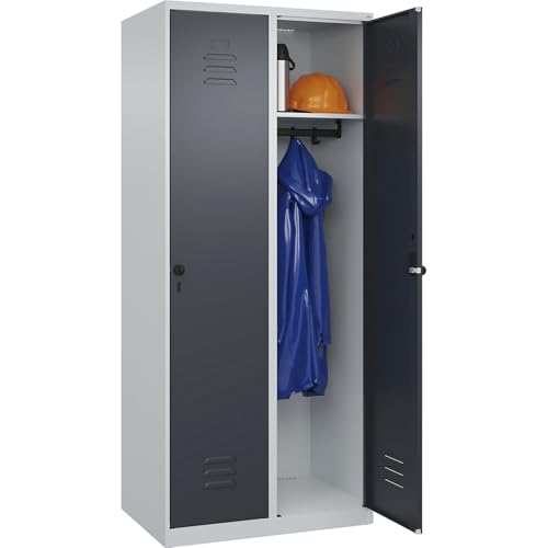 C + P Möbelsysteme C+P | Spind Classic Plus | 2 Abteile | lichtgrau/grau | B 800 mm | mit Bodengleitern | Drehriegel von C + P Möbelsysteme