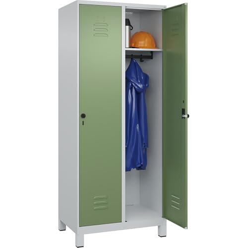 C + P Möbelsysteme C+P | Spind Classic Plus | 2 Abteile | lichtgrau/resedagrün | B 800 mm | mit Füßen | Drehriegel von C + P Möbelsysteme