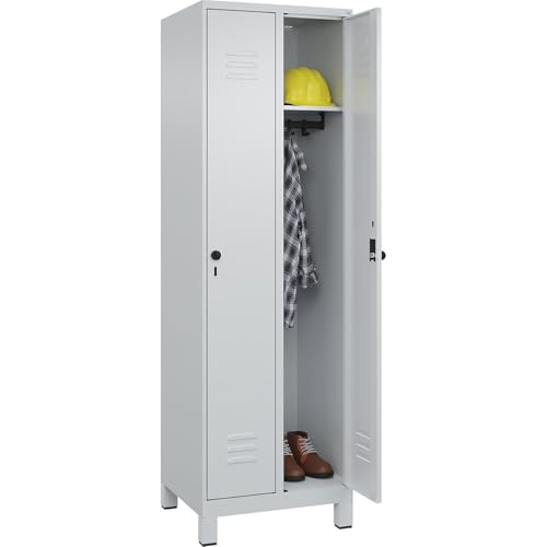 C + P Möbelsysteme C+P | Spind Classic Plus | 2 Abteile | lichtgrau | B 600 mm | mit Füßen | Drehriegel von C + P Möbelsysteme