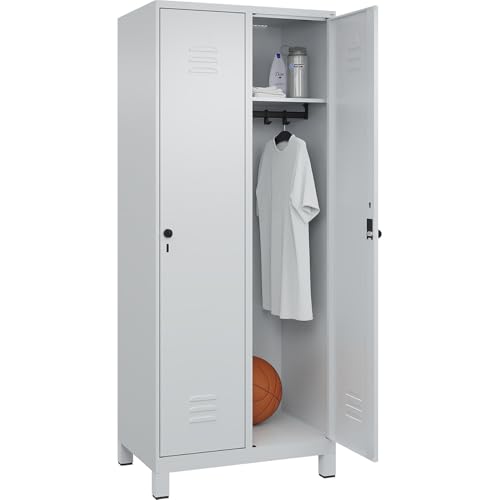 C + P Möbelsysteme C+P | Spind Classic Plus | 2 Abteile | lichtgrau | B 800 mm | mit Füßen | Drehriegel von C + P Möbelsysteme