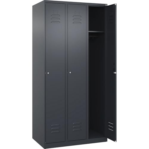 C + P Möbelsysteme C+P | Spind Classic Plus | 3 Abteile | grau | B 900 mm | mit Bodengleitern | Zylinderschloss C + P Möbelsysteme C+P | Spind Classic Plus | 3 Abteile | grau | B 900 mm | mit Bodengleitern | Zylinderschloss von C + P Möbelsysteme