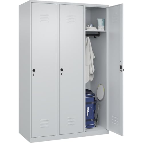 C + P Möbelsysteme C+P | Spind Classic Plus | 3 Abteile | lichtgrau | B 1200 mm | mit Bodengleitern | Drehriegel von C + P Möbelsysteme