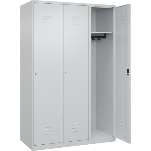 C + P Möbelsysteme C+P | Spind Classic Plus | 3 Abteile | lichtgrau | B 1200 mm | mit Bodengleitern | Zylinderschloss von C + P Möbelsysteme