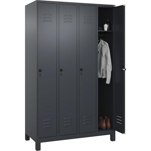 C + P Möbelsysteme C+P | Spind Classic Plus | 4 Abteile | grau | B 1200 mm | mit Füßen | Drehriegel von C + P Möbelsysteme