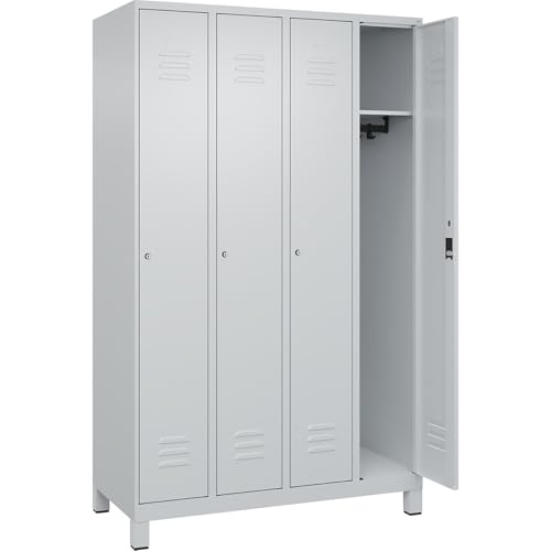 C + P Möbelsysteme C+P | Spind Classic Plus | 4 Abteile | lichtgrau | B 1200 mm | mit Füßen | Zylinderschloss von C + P Möbelsysteme