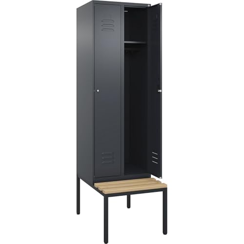 C + P Möbelsysteme C+P | Spind Classic Plus Sitzbank | 2 Abteile | grau | B 600 mm | Zylinderschloss | untergebaut | Buche-Hartholz von C + P Möbelsysteme