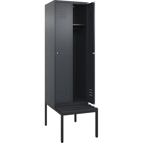 C + P Möbelsysteme C+P | Spind Classic Plus Sitzbank | 2 Abteile | grau | B 600 mm | Zylinderschloss | untergebaut | Kunststoff von C + P Möbelsysteme