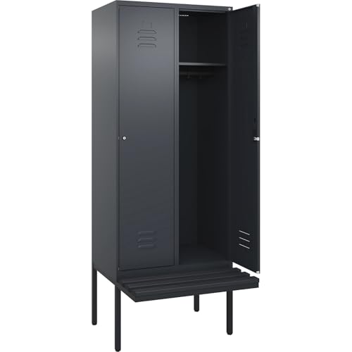 C + P Möbelsysteme C+P | Spind Classic Plus Sitzbank | 2 Abteile | grau | B 800 mm | Zylinderschloss | auskragend | Kunststoff C + P Möbelsysteme C+P | Spind Classic Plus Sitzbank | 2 Abteile | grau | B 800 mm | Zylinderschloss | auskragend | Kunststoff von C + P Möbelsysteme