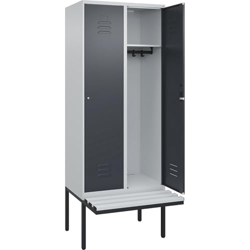 C + P Möbelsysteme C+P | Spind Classic Plus Sitzbank | 2 Abteile | lichtgrau/grau | B 800 mm | Zylinderschloss | auskragend | Kunststoff von C + P Möbelsysteme