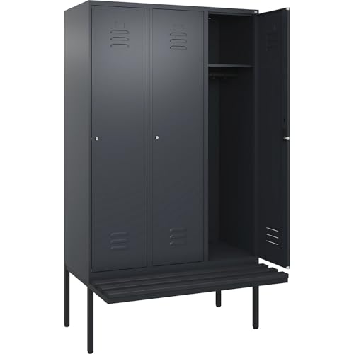 C + P Möbelsysteme C+P | Spind Classic Plus Sitzbank | 3 Abteile | grau | B 1200 mm | Zylinderschloss | auskragend | Kunststoff von C + P Möbelsysteme