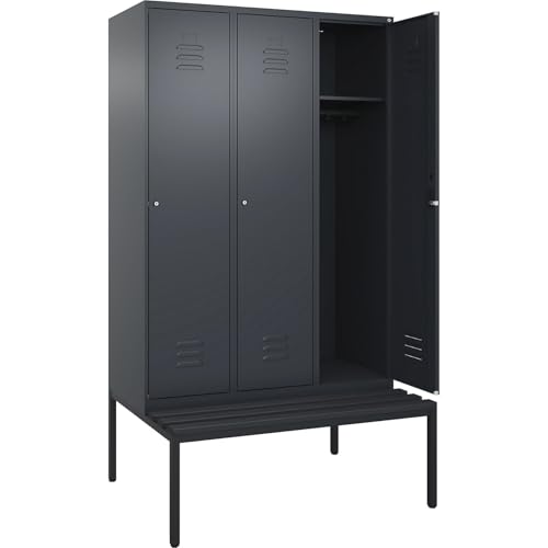 C + P Möbelsysteme C+P | Spind Classic Plus Sitzbank | 3 Abteile | grau | B 1200 mm | Zylinderschloss | untergebaut | Kunststoff von C + P Möbelsysteme