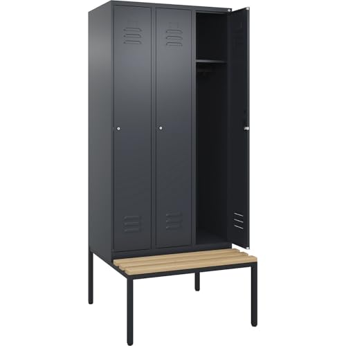 C + P Möbelsysteme C+P | Spind Classic Plus Sitzbank | 3 Abteile | grau | B 900 mm | Zylinderschloss | untergebaut | Buche-Hartholz von C + P Möbelsysteme