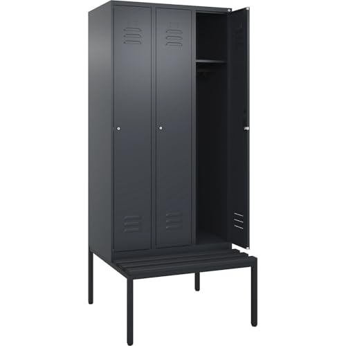 C + P Möbelsysteme C+P | Spind Classic Plus Sitzbank | 3 Abteile | grau | B 900 mm | Zylinderschloss | untergebaut | Kunststoff von C + P Möbelsysteme