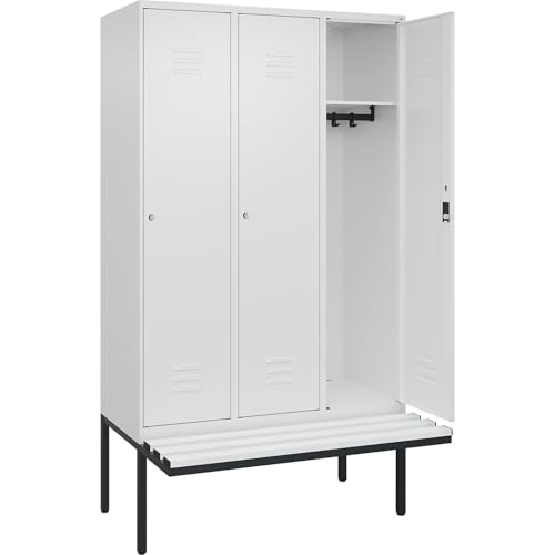 C + P Möbelsysteme C+P | Spind Classic Plus Sitzbank | 3 Abteile | verkehrsweiß | B 1200 mm | Zylinderschloss | auskragend | Kunststoff von C + P Möbelsysteme