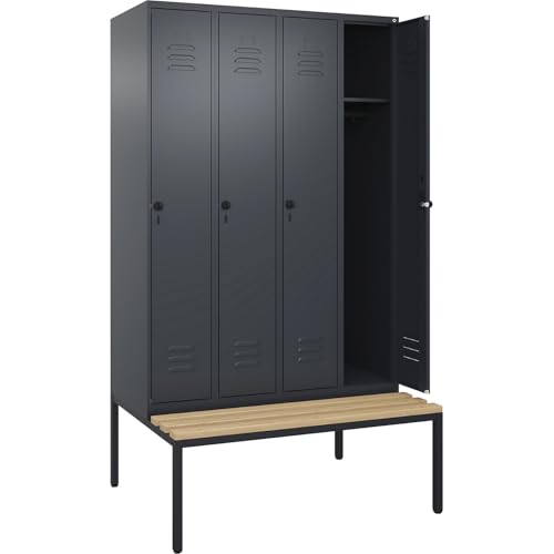 C + P Möbelsysteme C+P | Spind Classic Plus Sitzbank | 4 Abteile | grau | B 1200 mm | Sicherheits-Drehriegel | untergebaut | Buche-Hartholz von C + P Möbelsysteme