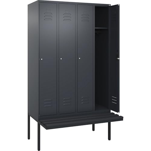 C + P Möbelsysteme C+P | Spind Classic Plus Sitzbank | 4 Abteile | grau | B 1200 mm | Zylinderschloss | auskragend | Kunststoff von C + P Möbelsysteme