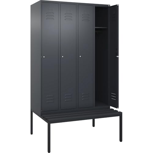C + P Möbelsysteme C+P | Spind Classic Plus Sitzbank | 4 Abteile | grau | B 1200 mm | Zylinderschloss | untergebaut | Kunststoff von C + P Möbelsysteme
