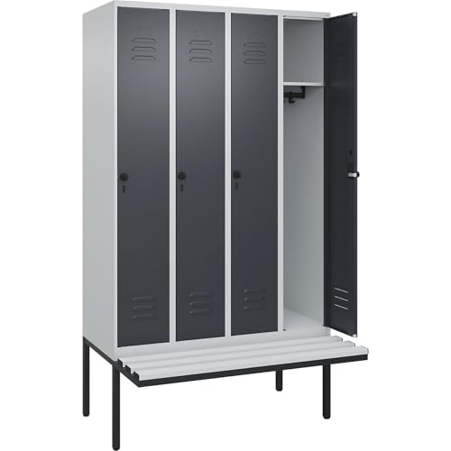 C + P Möbelsysteme C+P | Spind Classic Plus Sitzbank | 4 Abteile | lichtgrau/grau | B 1200 mm | Sicherheits-Drehriegel | auskragend | Kunststoff von C + P Möbelsysteme