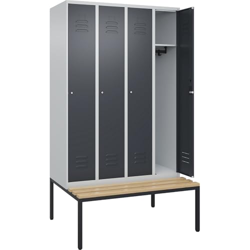 C + P Möbelsysteme C+P | Spind Classic Plus Sitzbank | 4 Abteile | lichtgrau/grau | B 1200 mm | Zylinderschloss | untergebaut | Buche-Hartholz von C + P Möbelsysteme