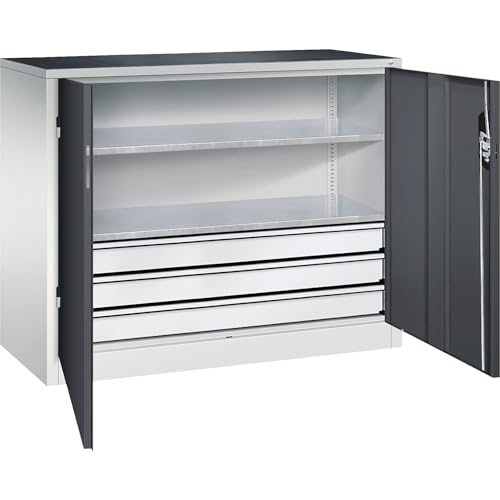C + P Möbelsysteme C+P | Werkstatt-Beistellschrank mit Flügeltüren und Schubladen | HxBxT 1000 x 1200 x 500 mm | lichtgrau/anthrazitgrau C + P Möbelsysteme C+P | Werkstatt-Beistellschrank mit Flügeltüren und Schubladen | HxBxT 1000 x 1200 x 500 mm | lichtgrau/anthrazitgrau von C + P Möbelsysteme