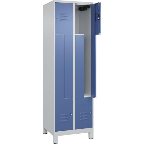 C + P Möbelsysteme C+P | Z-Spind Classic Plus | 2 Abteile | lichtgrau/fernblau | B 600 mm | mit Füßen | Zylinderschloss von C + P Möbelsysteme